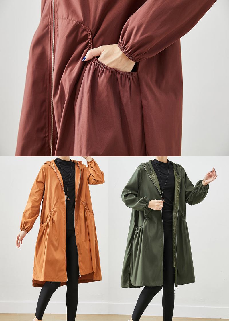 Plus Size Schokolade Kapuzentaschen Baumwollmäntel Herbst - Damen-Trenchcoats