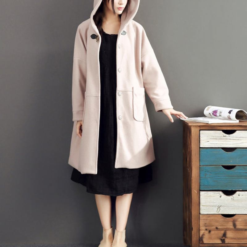 Rosa Lässige Langarm-oberbekleidung Baggy Loose Trenchcoats Mit Kapuze