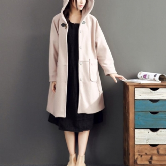 Rosa Lässige Langarm-oberbekleidung Baggy Loose Trenchcoats Mit Kapuze