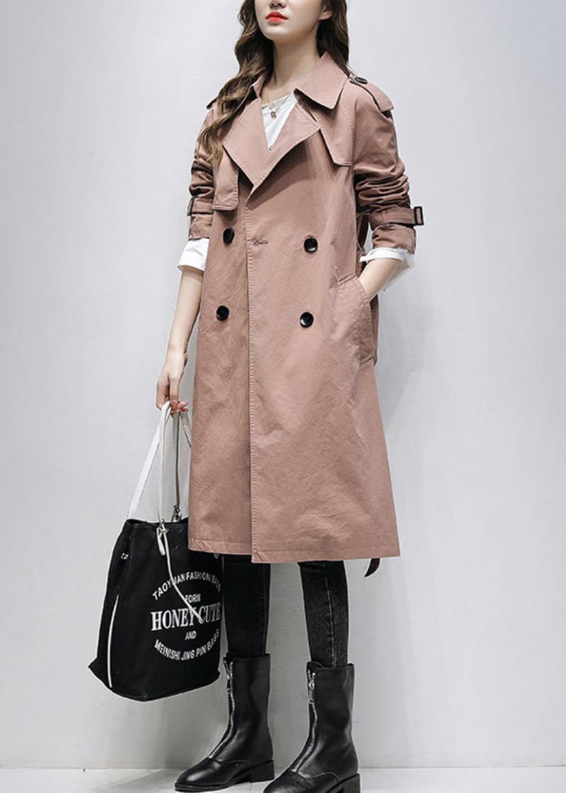 Rosa Taschen Patchwork Baumwolle Trenchcoat Kerbe Krawatte Taille Frühling - Damen-Trenchcoats