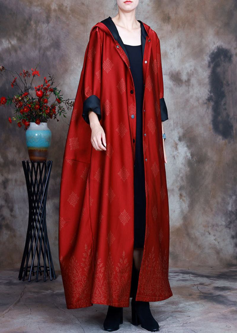 Rot Satin Trenchcoats Asymmetrisches Design Knopf Frühling