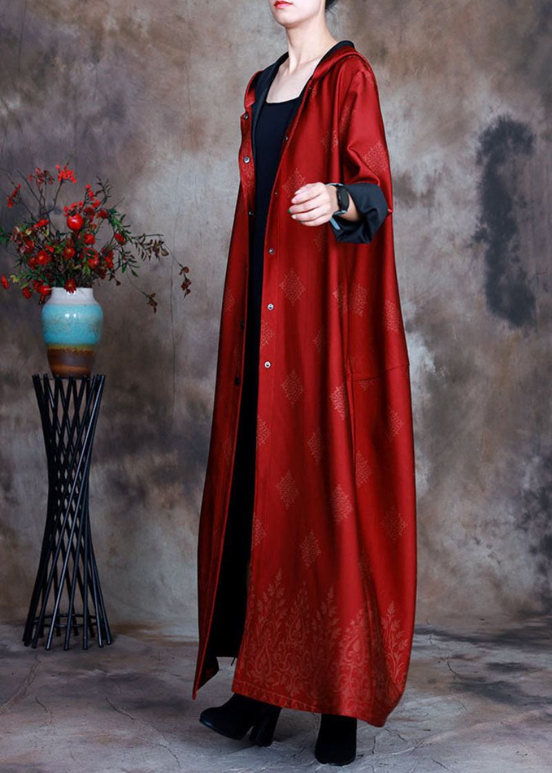 Rot Satin Trenchcoats Asymmetrisches Design Knopf Frühling - Gelb