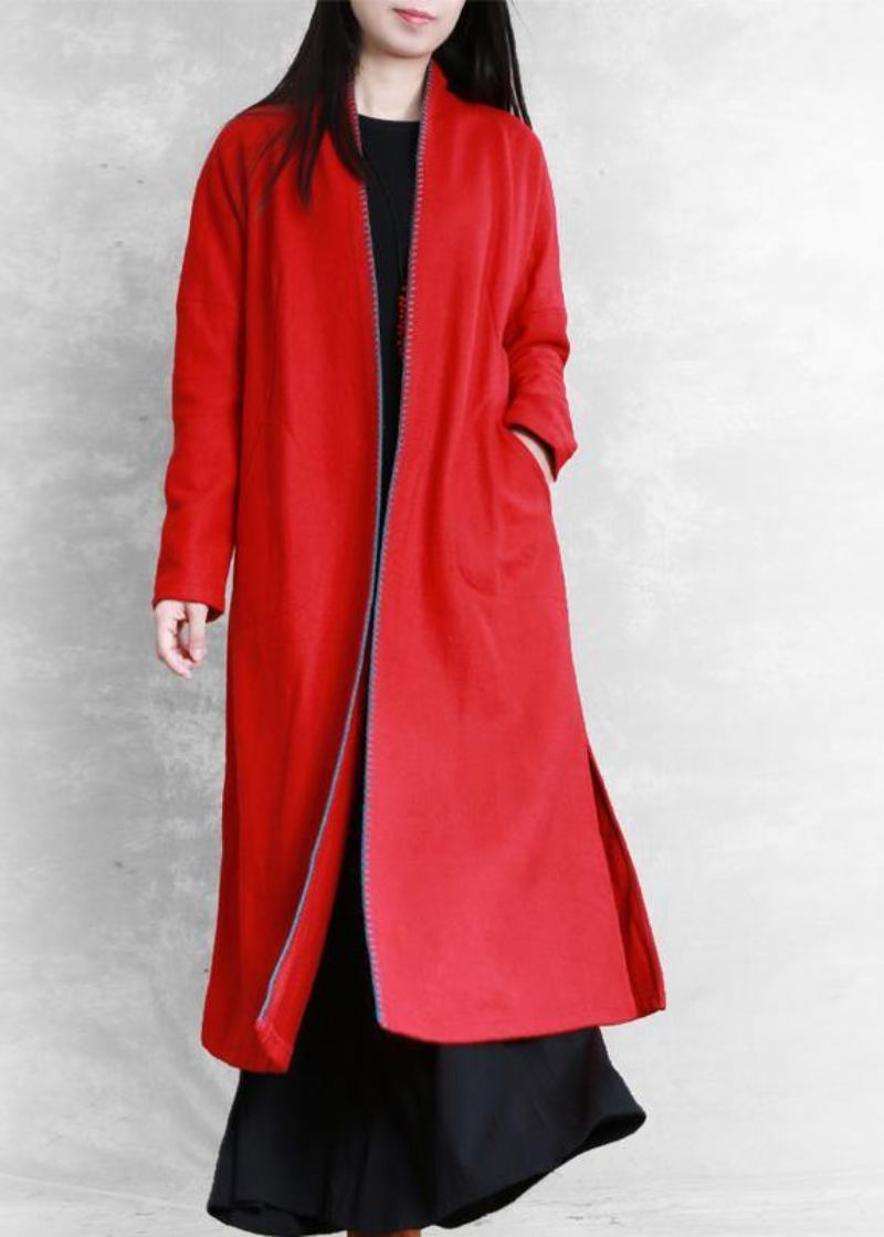 Rote Übergrößenkleidung Pullover Taschen Seitlich Offene Mäntel - Damen-Trenchcoats