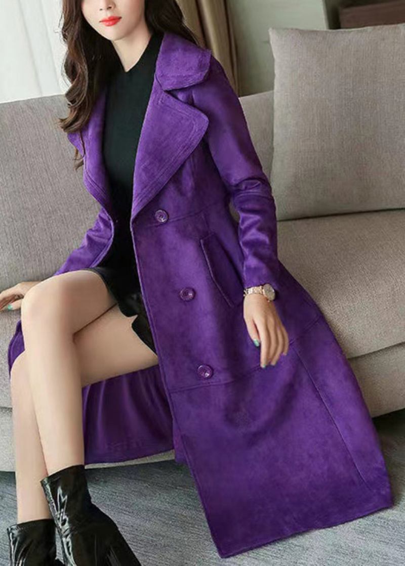 Roter Knopf Taschen Patchwork Baumwolle Langer Trenchcoat Stehkragen Langarm - Damen-Trenchcoats