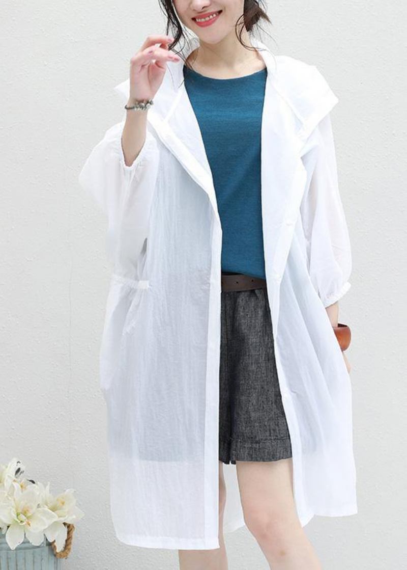 Schicke Blaue Baumwoll-oberbekleidung Für Damen Mit Kapuze Tunika Sommer-cardigan - Damen-Trenchcoats