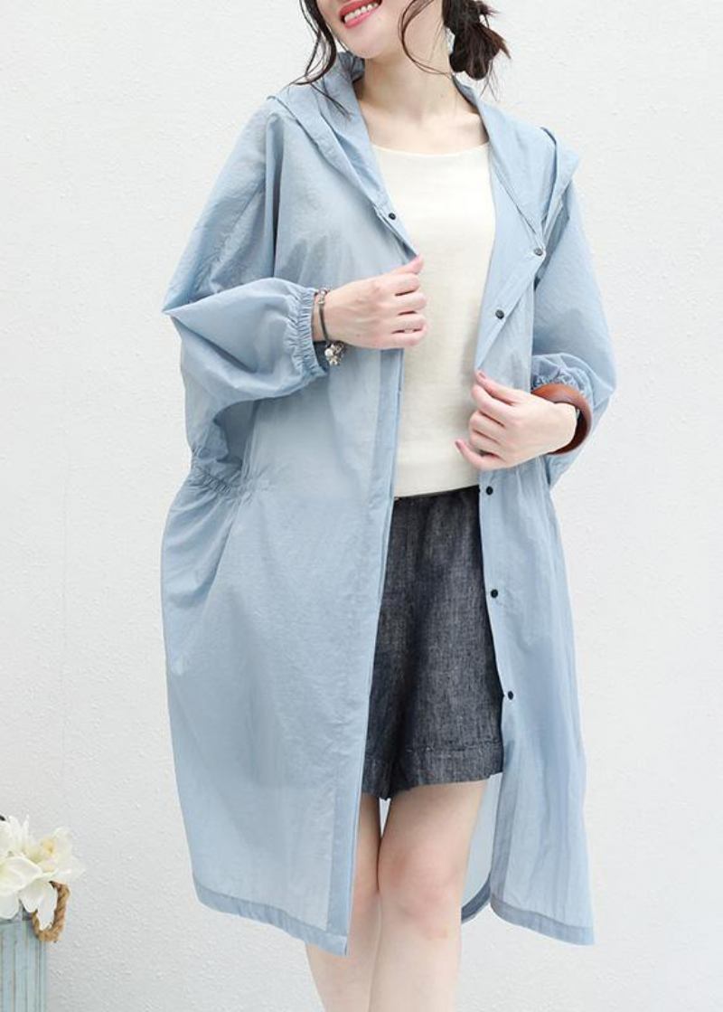 Schicke Blaue Baumwoll-oberbekleidung Für Damen Mit Kapuze Tunika Sommer-cardigan - Damen-Trenchcoats