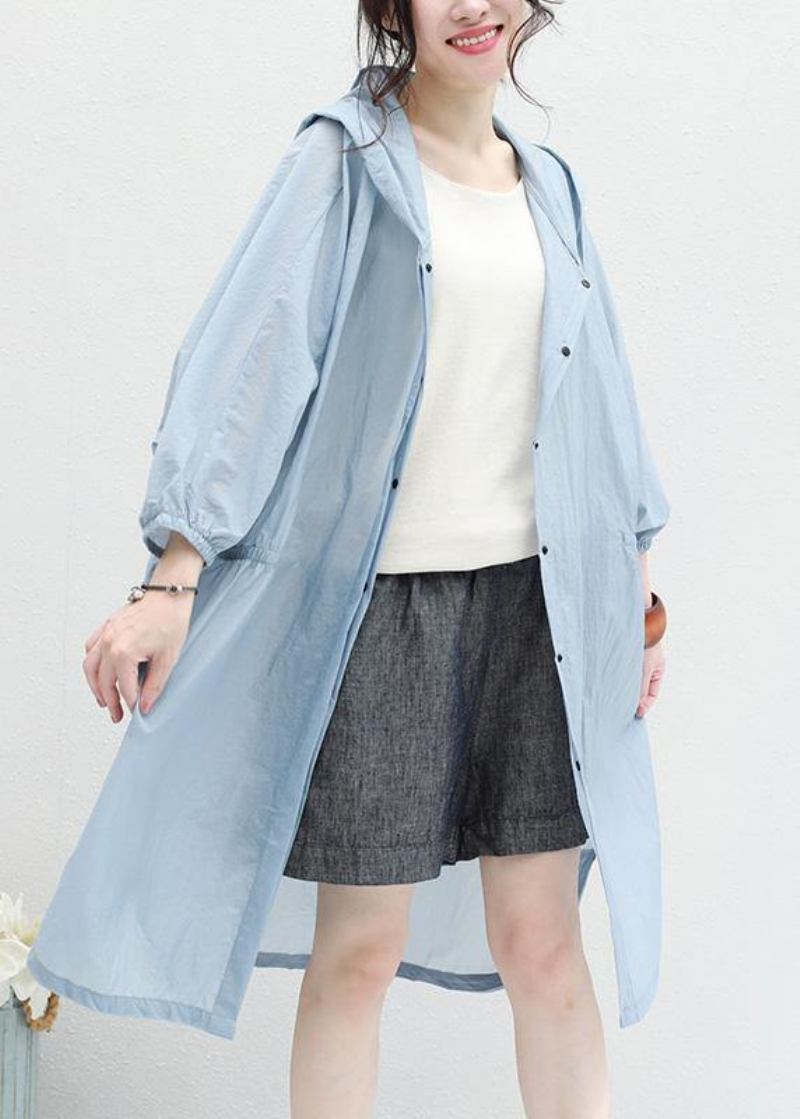 Schicke Blaue Baumwoll-oberbekleidung Für Damen Mit Kapuze Tunika Sommer-cardigan - Damen-Trenchcoats