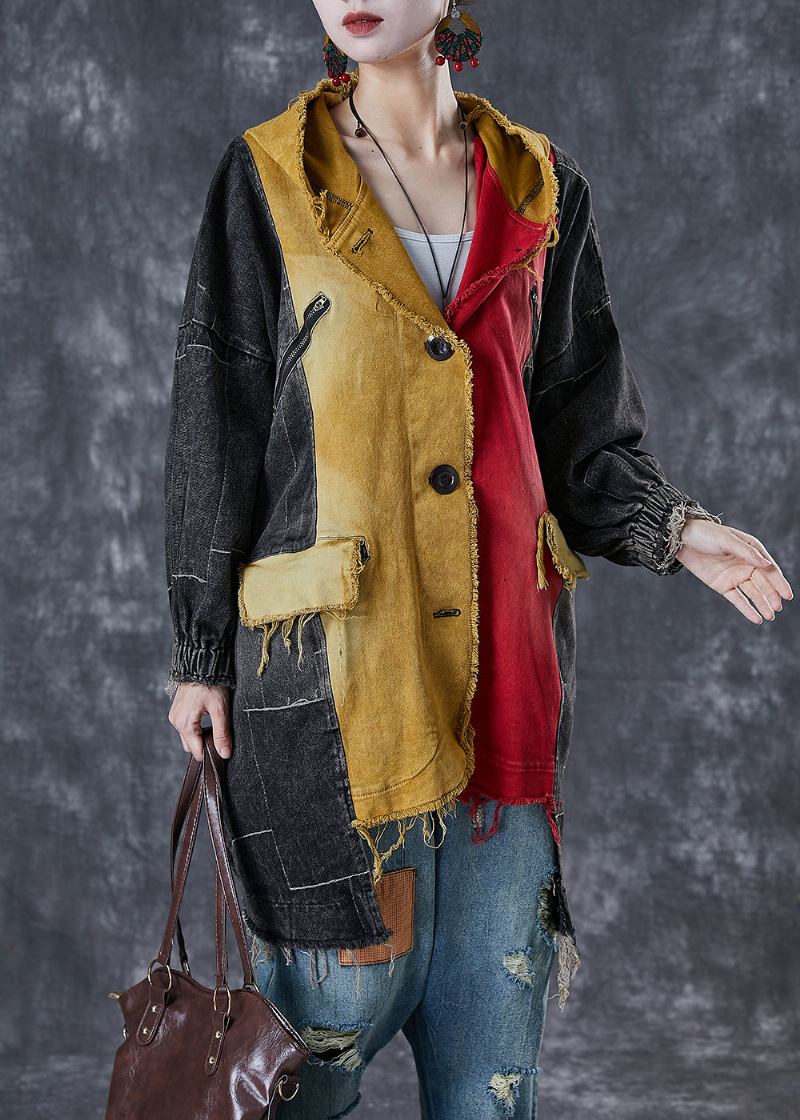 Schicker Colorblock Asymmetrischer Patchwork Baumwollmantel Herbst - Damen-Trenchcoats