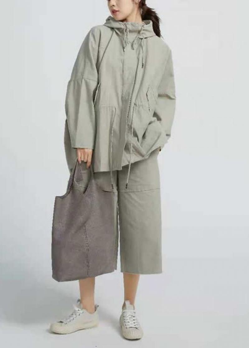 Schicker Kordelzug Frühling Kurzmantel Khaki Grün Mantel - Damen-Trenchcoats