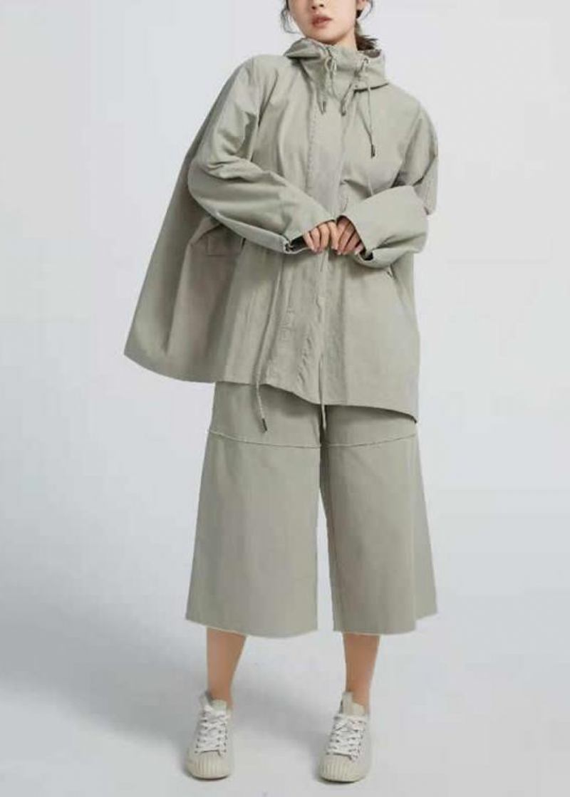 Schicker Kordelzug Frühling Kurzmantel Khaki Grün Mantel - Damen-Trenchcoats