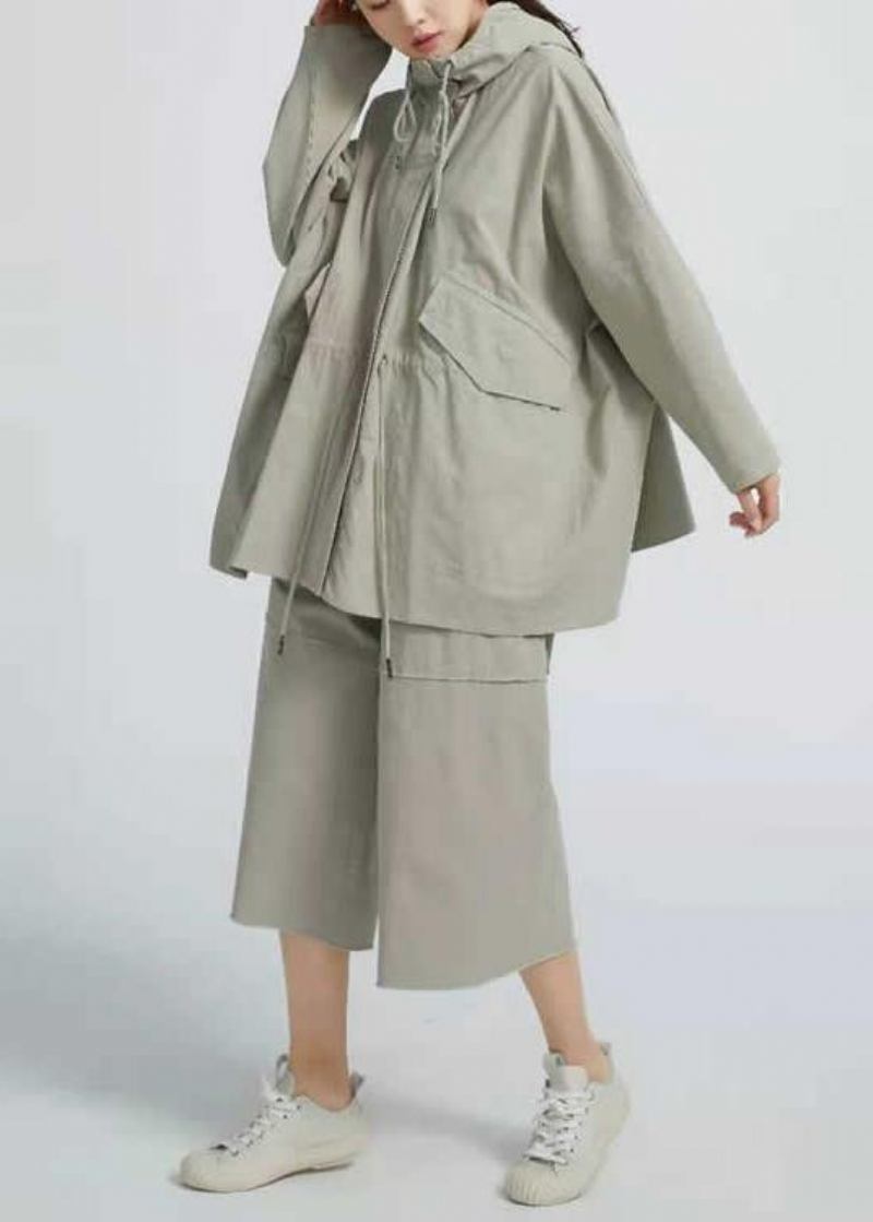 Schicker Kordelzug Frühling Kurzmantel Khaki Grün Mantel - Damen-Trenchcoats