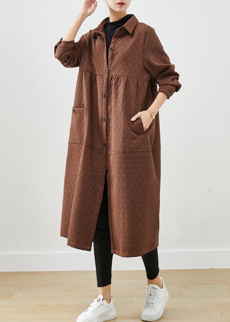 Schokolade Patchwork Baumwolle Trenchcoats Übergroße Taschen Herbst - Damen-Trenchcoats