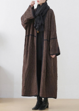 Schokoladenfarbener V-ausschnitt Patchwork Woll-trenchcoat Mit Langen Ärmeln