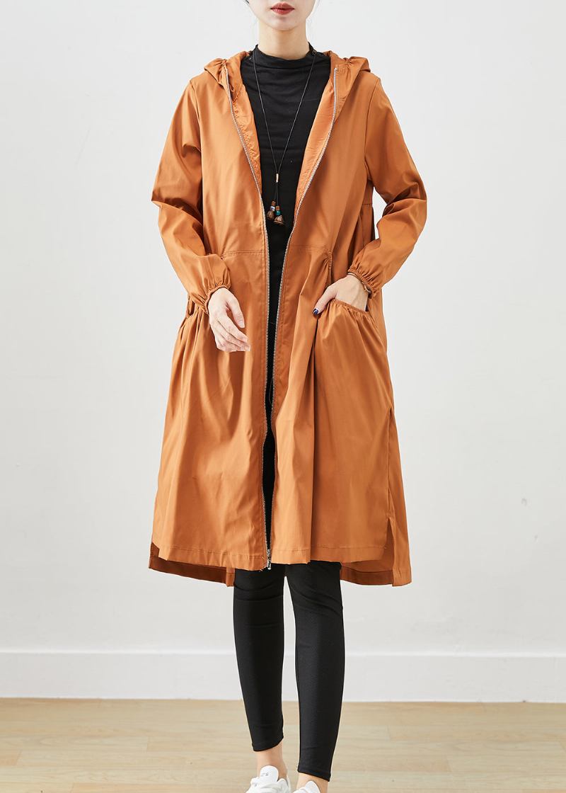 Schöne Khaki Kapuzen Taschen Baumwolle Trenchcoat Herbst - Damen-Trenchcoats