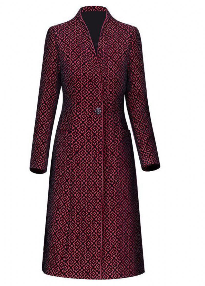 Slim Fit Mulberry Stehkragen Jacquard Spandex Trenchcoat Langarm - Damen-Trenchcoats