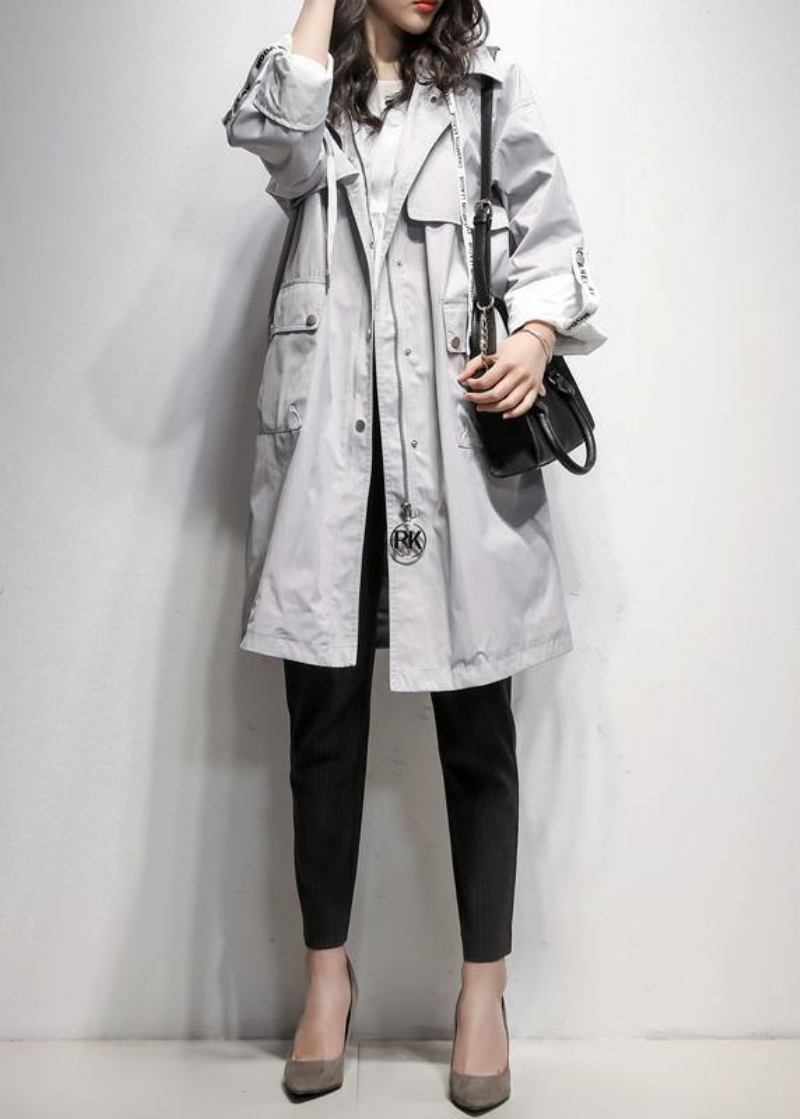 Stil Grau Mode Tunika Mantel Arbeit Outfits Kapuzen Kordelzug - Damen-Trenchcoats