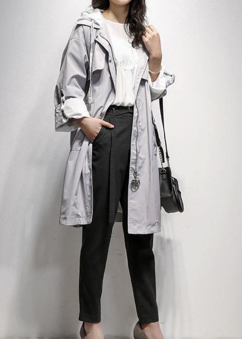 Stil Grau Mode Tunika Mantel Arbeit Outfits Kapuzen Kordelzug - Damen-Trenchcoats