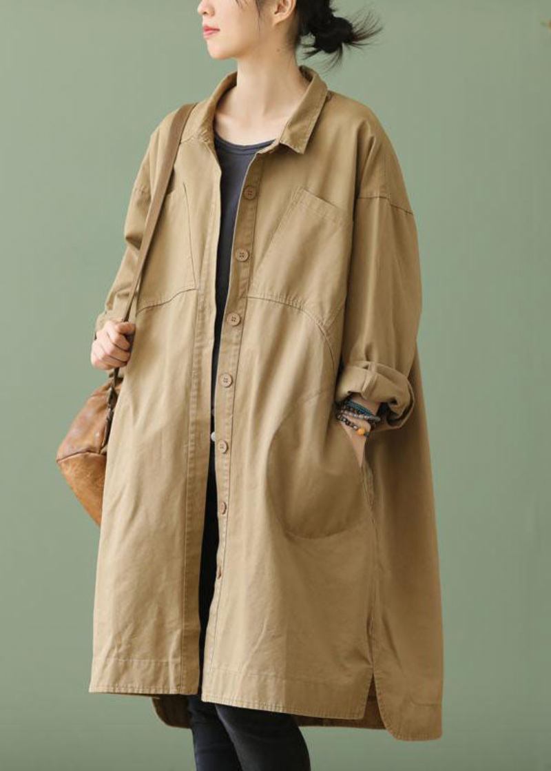 Stil Khaki Peterpan Kragen Taschen Knopf Niedrig Hoch Design Herbst Langarm Trenchcoat