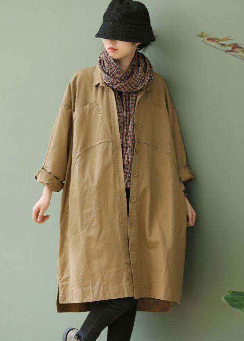 Stil Khaki Peterpan Kragen Taschen Knopf Niedrig Hoch Design Herbst Langarm Trenchcoat - Damen-Trenchcoats