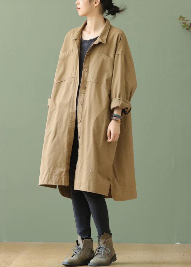 Stil Khaki Peterpan Kragen Taschen Knopf Niedrig Hoch Design Herbst Langarm Trenchcoat - Damen-Trenchcoats