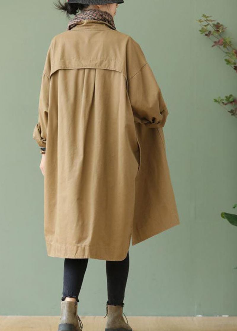 Stil Khaki Peterpan Kragen Taschen Knopf Niedrig Hoch Design Herbst Langarm Trenchcoat - Damen-Trenchcoats