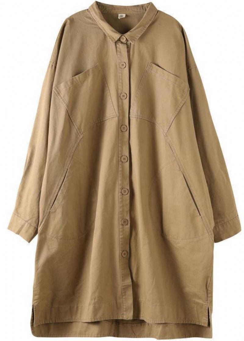 Stil Khaki Peterpan Kragen Taschen Knopf Niedrig Hoch Design Herbst Langarm Trenchcoat - Damen-Trenchcoats