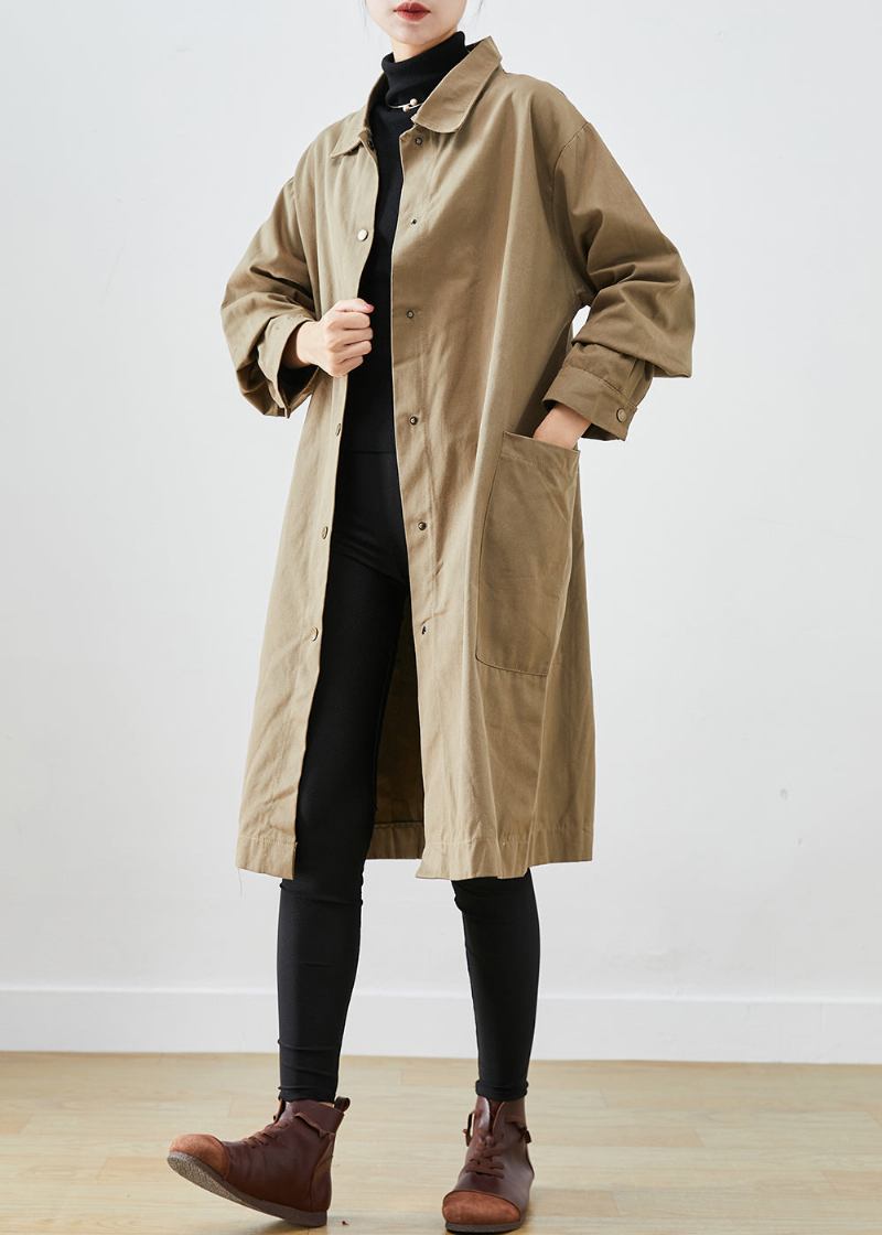 Stil Khaki Übergroße Taschen Baumwolle Trenchcoat Herbst