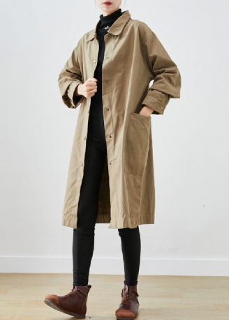 Stil Khaki Übergroße Taschen Baumwolle Trenchcoat Herbst