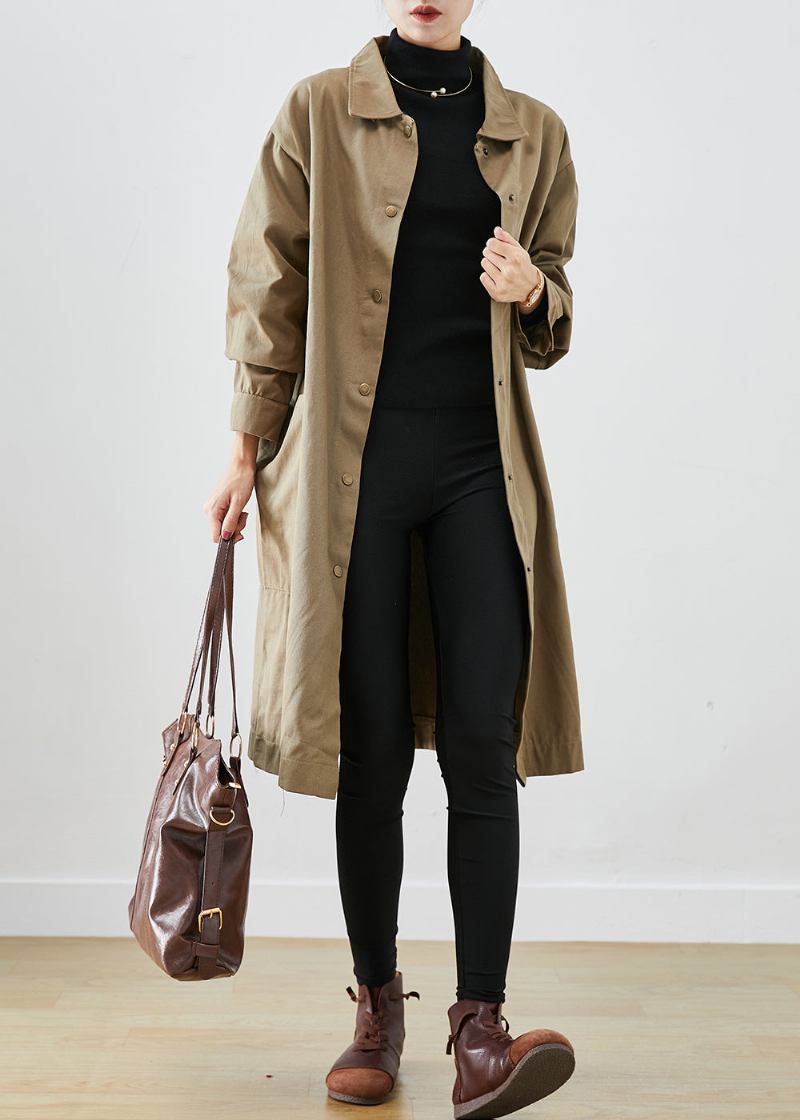 Stil Khaki Übergroße Taschen Baumwolle Trenchcoat Herbst - Damen-Trenchcoats