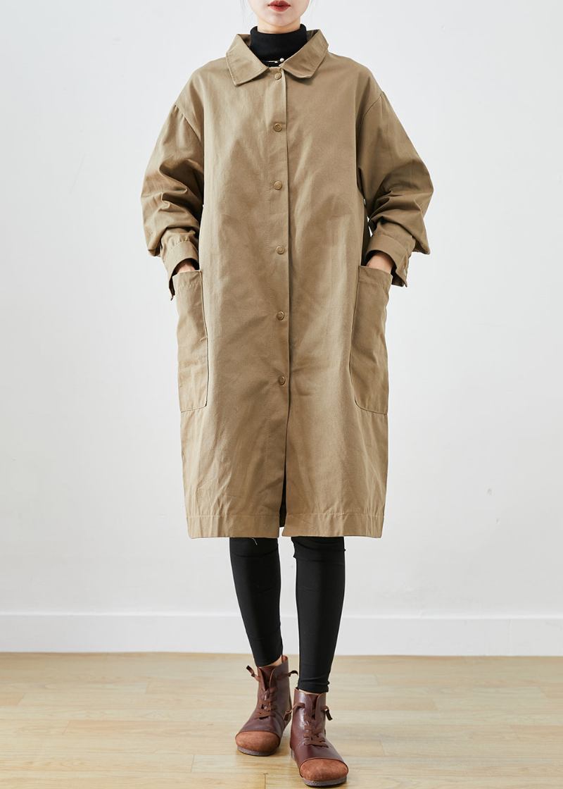 Stil Khaki Übergroße Taschen Baumwolle Trenchcoat Herbst - Damen-Trenchcoats