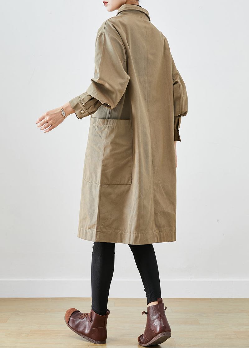 Stil Khaki Übergroße Taschen Baumwolle Trenchcoat Herbst - Damen-Trenchcoats