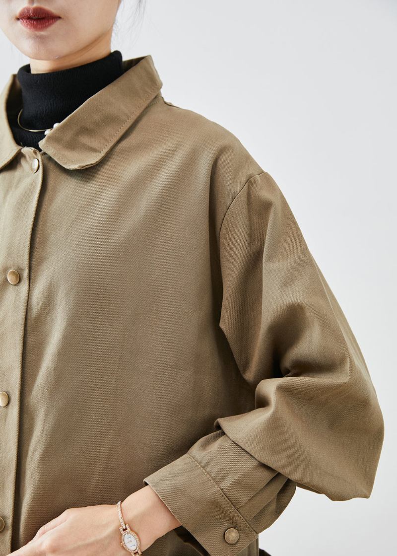 Stil Khaki Übergroße Taschen Baumwolle Trenchcoat Herbst - Damen-Trenchcoats