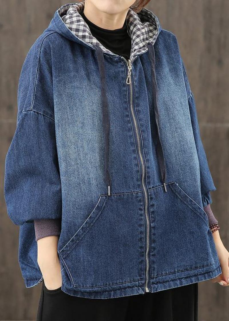 Stil Mit Kapuze Taschen Kleidung Für Frauen Fotografie Denim Blaue Blusen - Damen-Trenchcoats