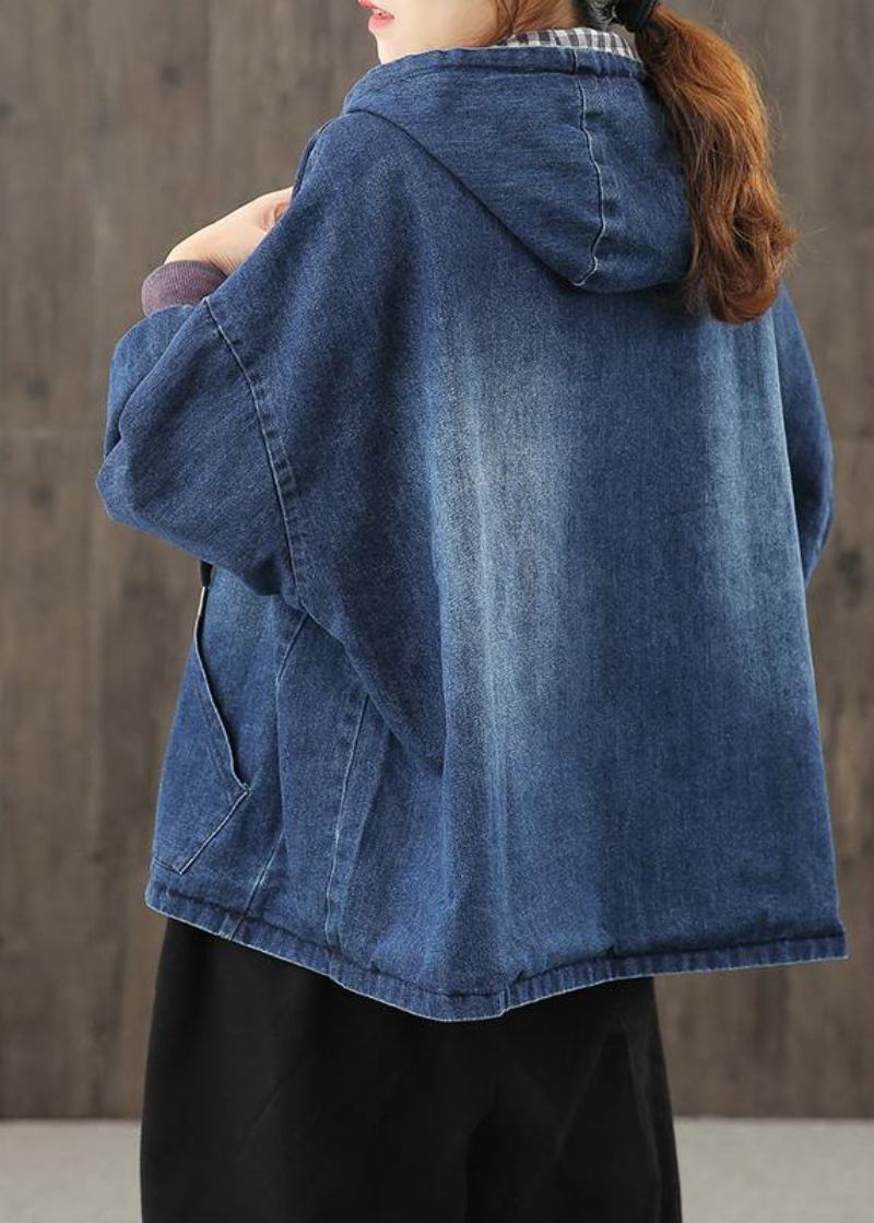 Stil Mit Kapuze Taschen Kleidung Für Frauen Fotografie Denim Blaue Blusen - Damen-Trenchcoats