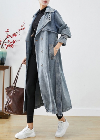 Stilvolle Hellblaue Zweireihige Oversized Denim Trenchcoats Herbst