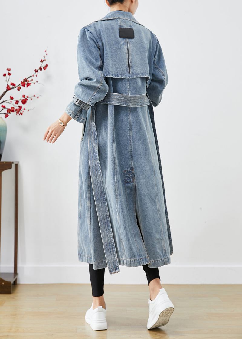 Stilvolle Hellblaue Zweireihige Oversized Denim Trenchcoats Herbst - Damen-Trenchcoats