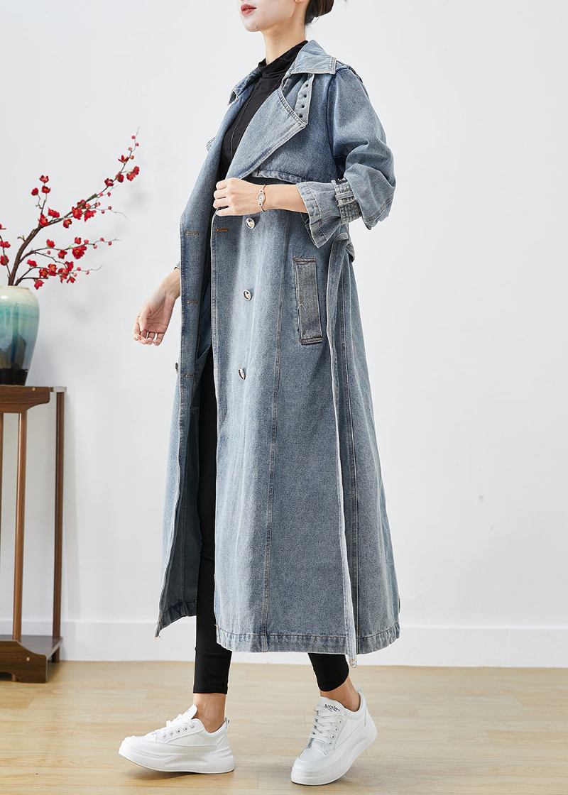 Stilvolle Hellblaue Zweireihige Oversized Denim Trenchcoats Herbst - Damen-Trenchcoats