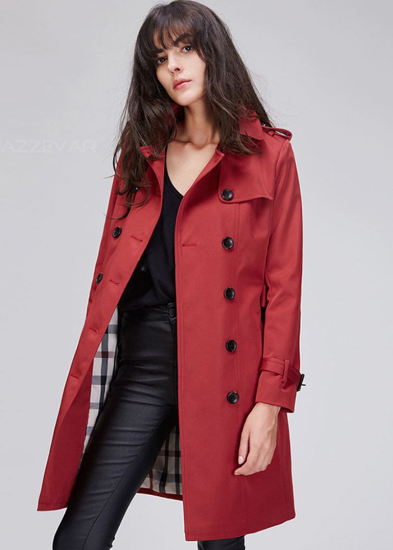 Stilvoller Roter Zweireihiger Trenchcoat