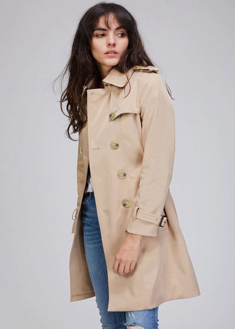 Stilvoller Roter Zweireihiger Trenchcoat - Khaki