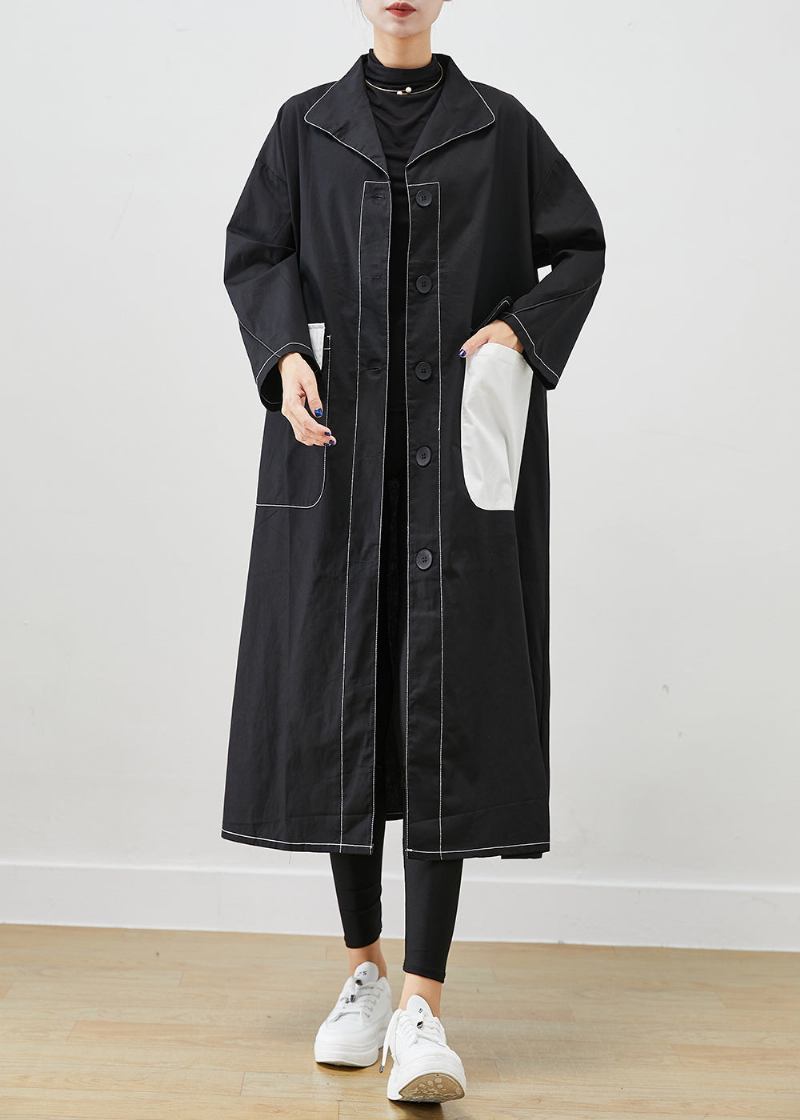 Taillierte Schwarze Asymmetrische Übergroße Baumwollmäntel Herbst - Damen-Trenchcoats