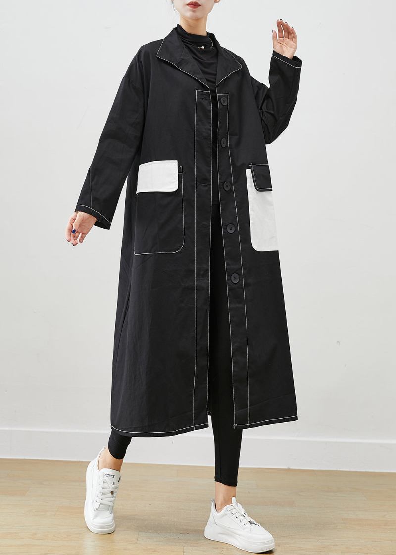 Taillierte Schwarze Asymmetrische Übergroße Baumwollmäntel Herbst - Damen-Trenchcoats