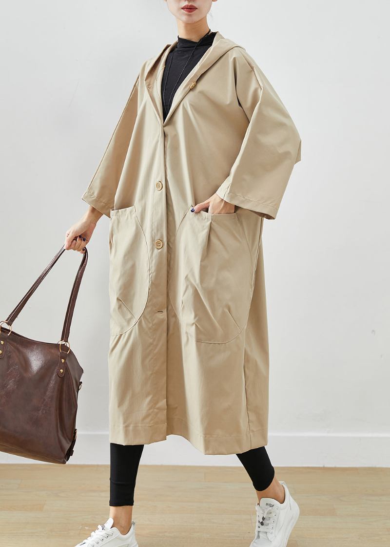 Übergroße Beige Baumwollmäntel Mit Kapuze Und Fledermausärmeln - Damen-Trenchcoats