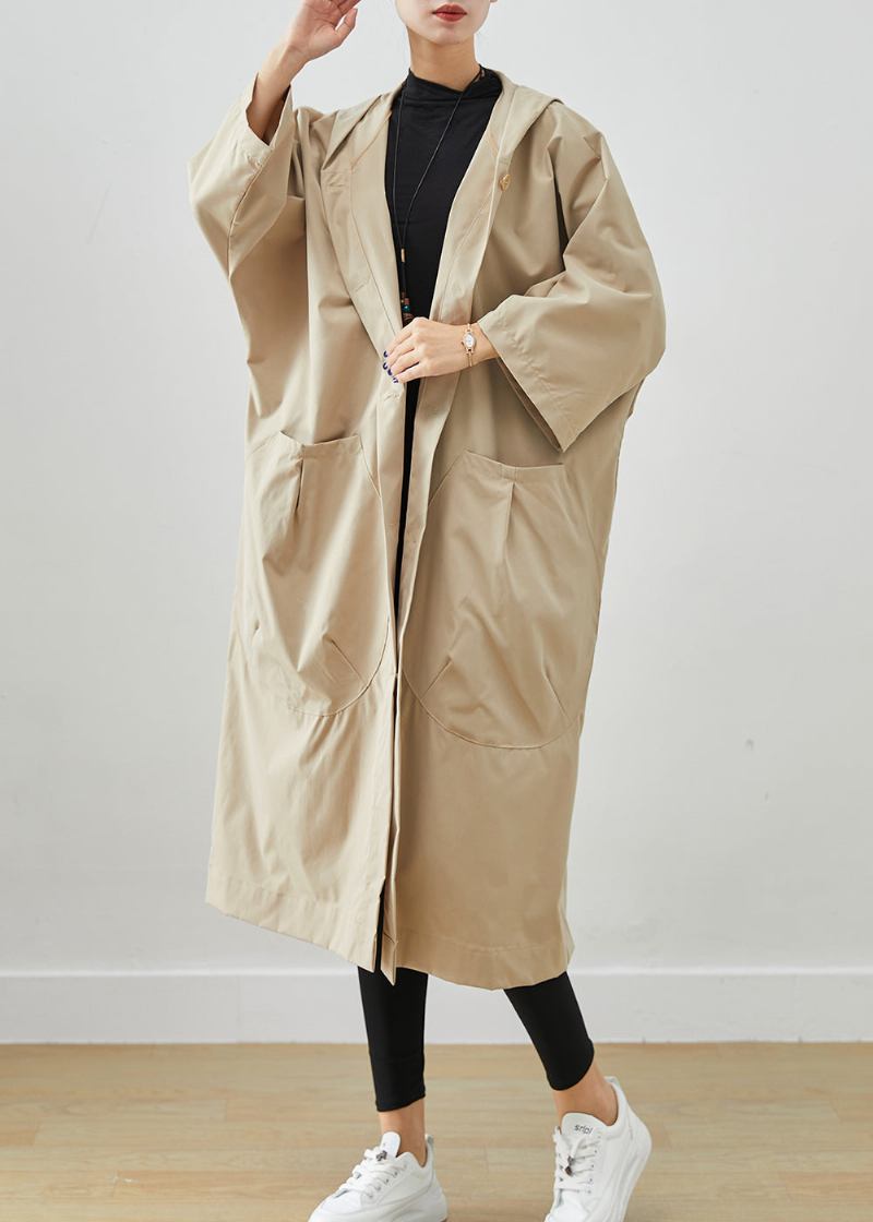 Übergroße Beige Baumwollmäntel Mit Kapuze Und Fledermausärmeln - Damen-Trenchcoats