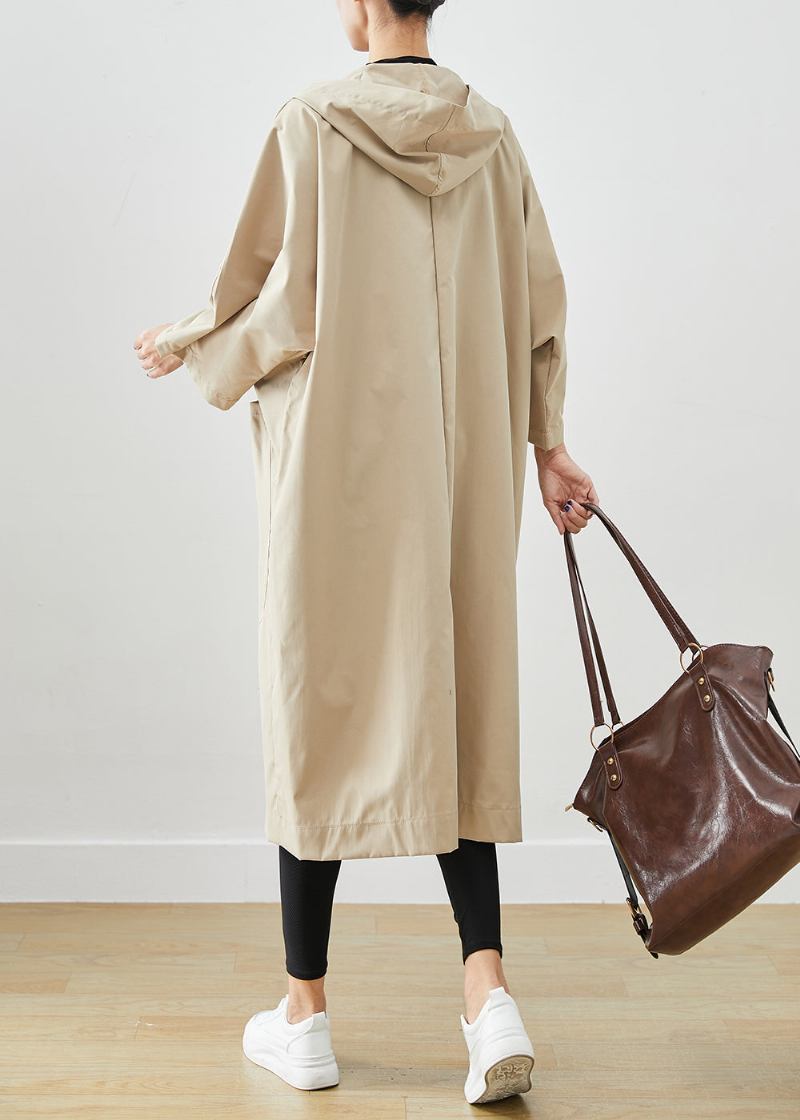 Übergroße Beige Baumwollmäntel Mit Kapuze Und Fledermausärmeln - Damen-Trenchcoats