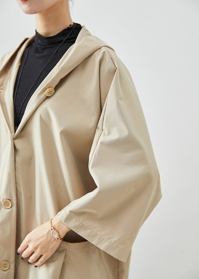 Übergroße Beige Baumwollmäntel Mit Kapuze Und Fledermausärmeln - Damen-Trenchcoats