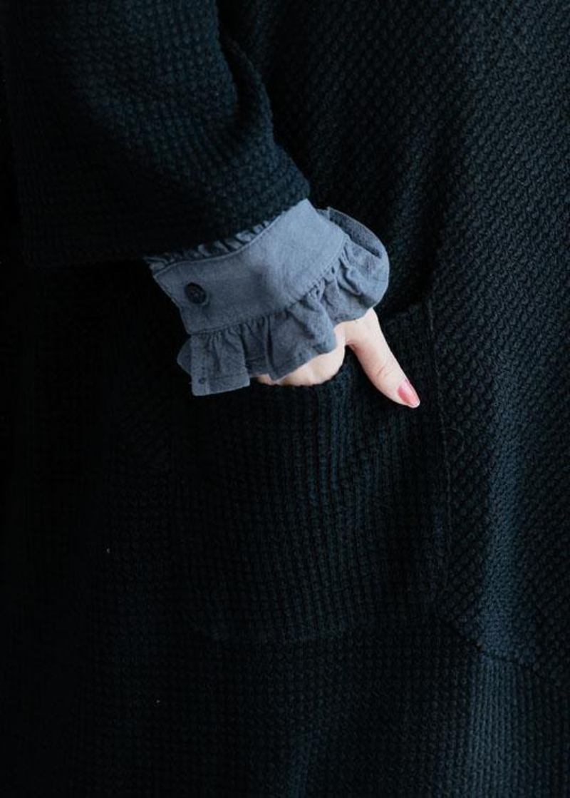 Übergroße Herbstpullover Übergrößen Schwarze Strickoberbekleidung Mit Großem Saum - Damen-Trenchcoats