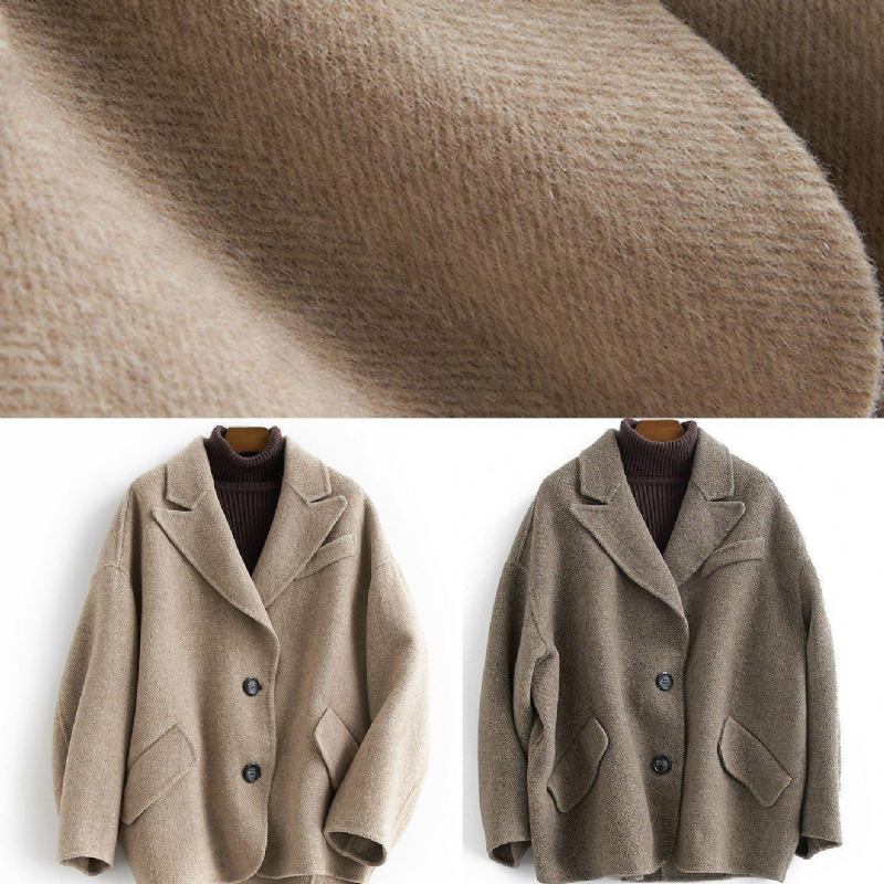 Übergroßer Mittellanger Mantel Button Down Nackter Gekerbter Wollmantel - Damen-Trenchcoats