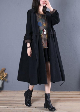 Übergroßer Trenchcoat Für Damen Im Herbst Schwarzer Mantel Mit Kapuze Und Rüschen