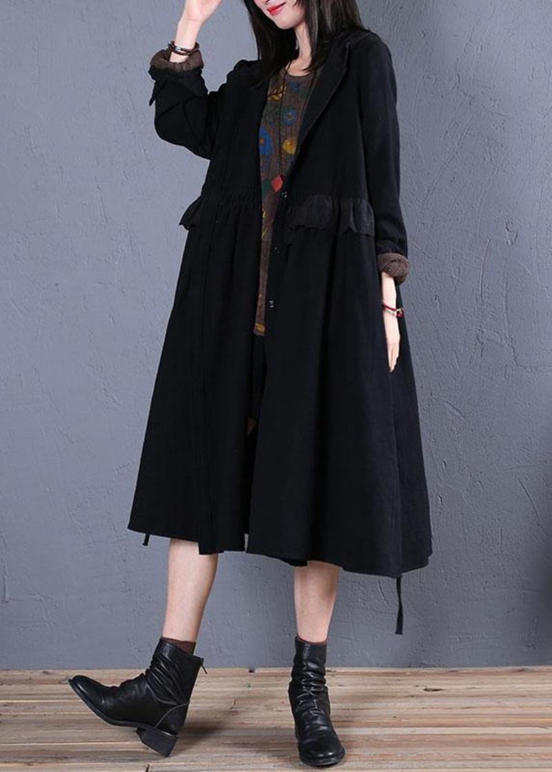 Übergroßer Trenchcoat Für Damen Im Herbst Schwarzer Mantel Mit Kapuze Und Rüschen - Damen-Trenchcoats