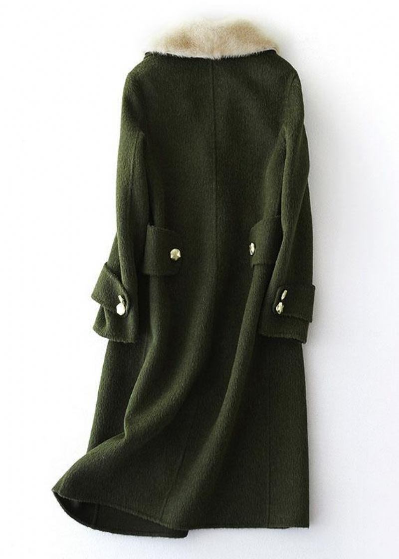 Vintage Armee Grün Wollmäntel Übergroßen Trenchcoat Pelzkragen Frauen Mäntel Kerb - Damen-Trenchcoats